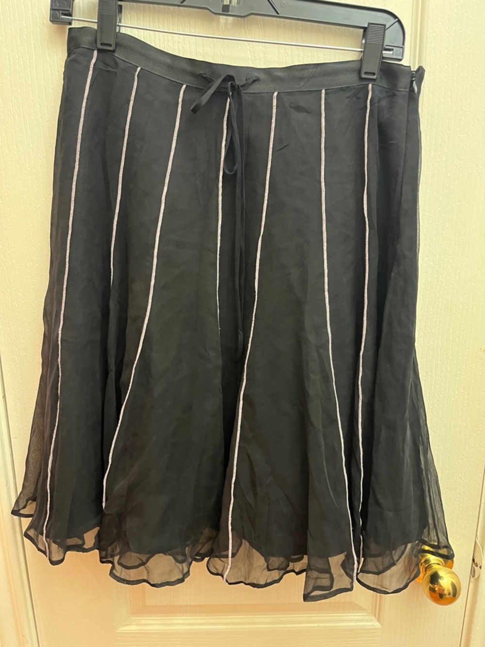 Black A-Line Skirt with Pale Pink Pinstripes
